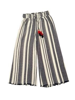 Indigo Rein Linen Blend Striped Wide-Leg Pants Size M Yarn Tassel Boho Beach